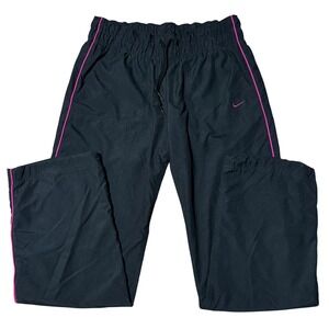 Nike Women's Black Swishy Track Pants with Pink Piping — Size Large